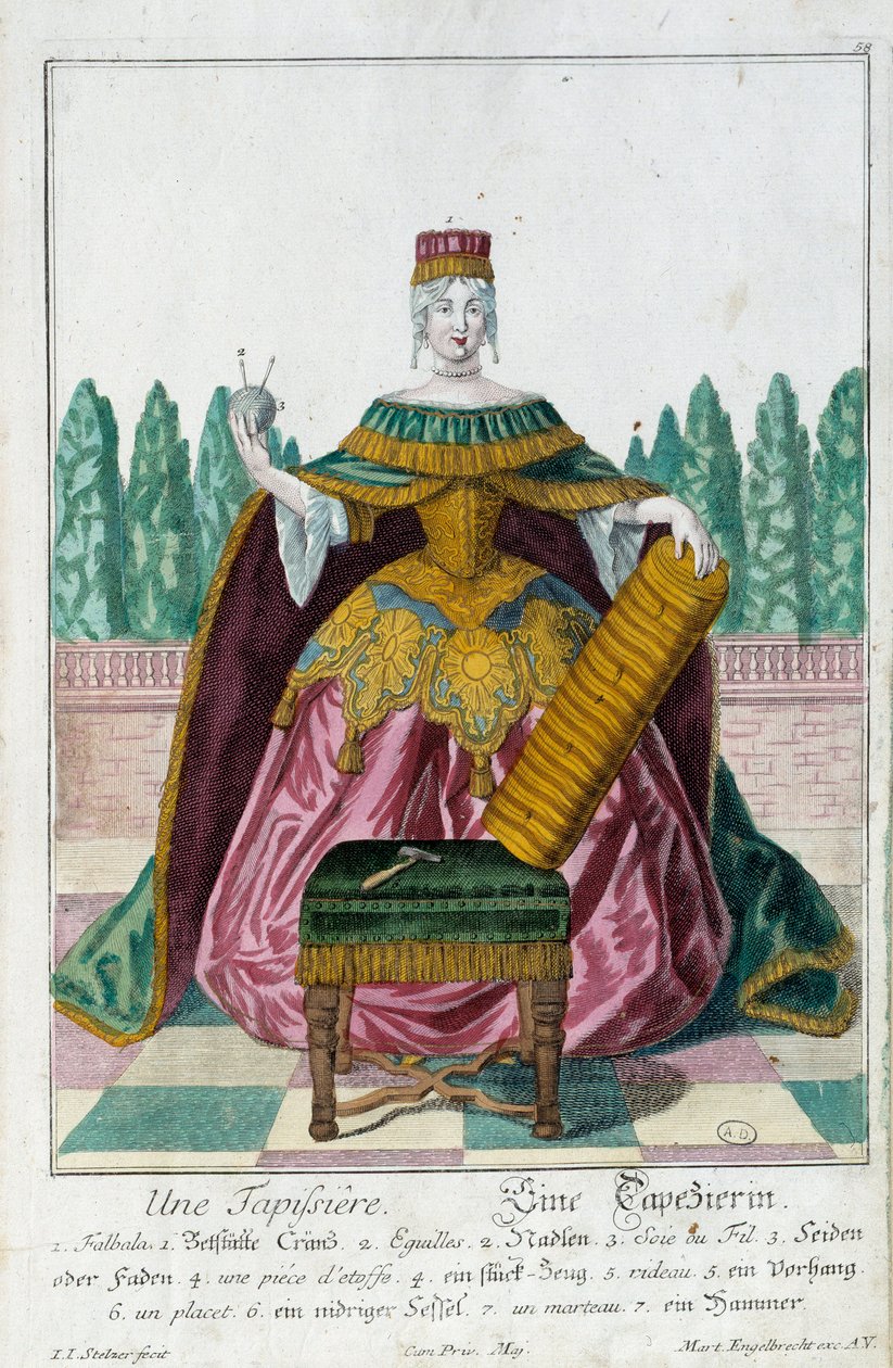 Eine Polsterung. Gravur von Martin Engelbrecht (1684-1756), in „Neue Versammlung der manouvries habilles“ 18. Jahrhundert, Deutschland. Paris, Kunstgewerbemuseum von Martin Engelbrecht