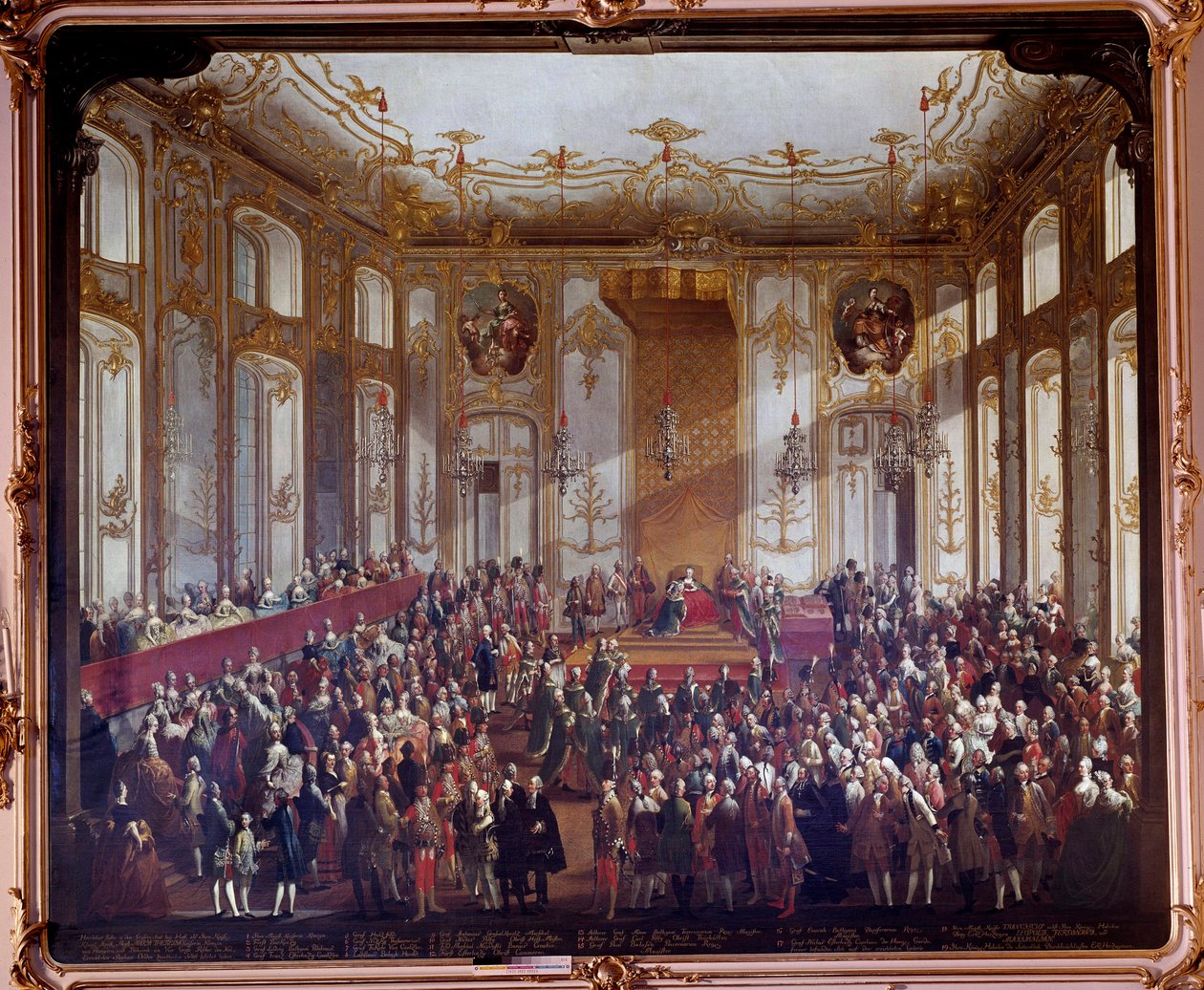 Maria Theresia von Österreich (1717-1780) bei der Zeremonie der Einsetzung des Ordens des Heiligen Stephan im Jahr 1764 von Martin Meytens the Younger