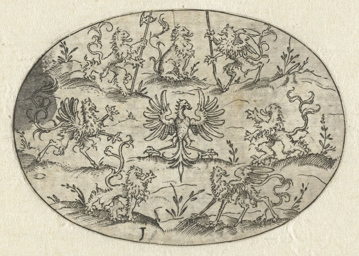 Oval mit Adler umgeben von Löwen und Fantasiewesen von Martin Pleginck