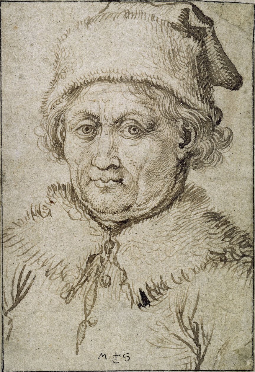 Brustbild eines alten Mannes mit Pelzkragen und Hut von Martin Schongauer