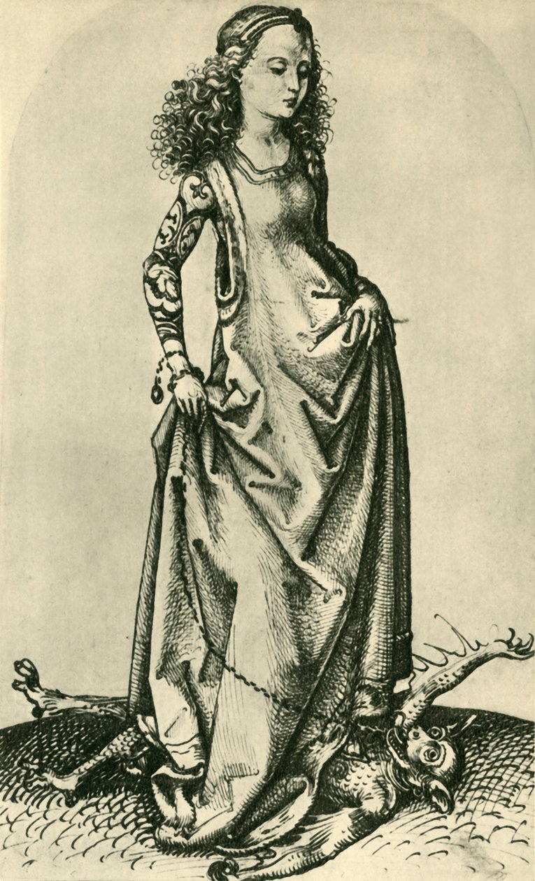St. Margarete tritt auf einen Dämon, Mitte-spätes 15. Jahrhundert von Martin Schongauer