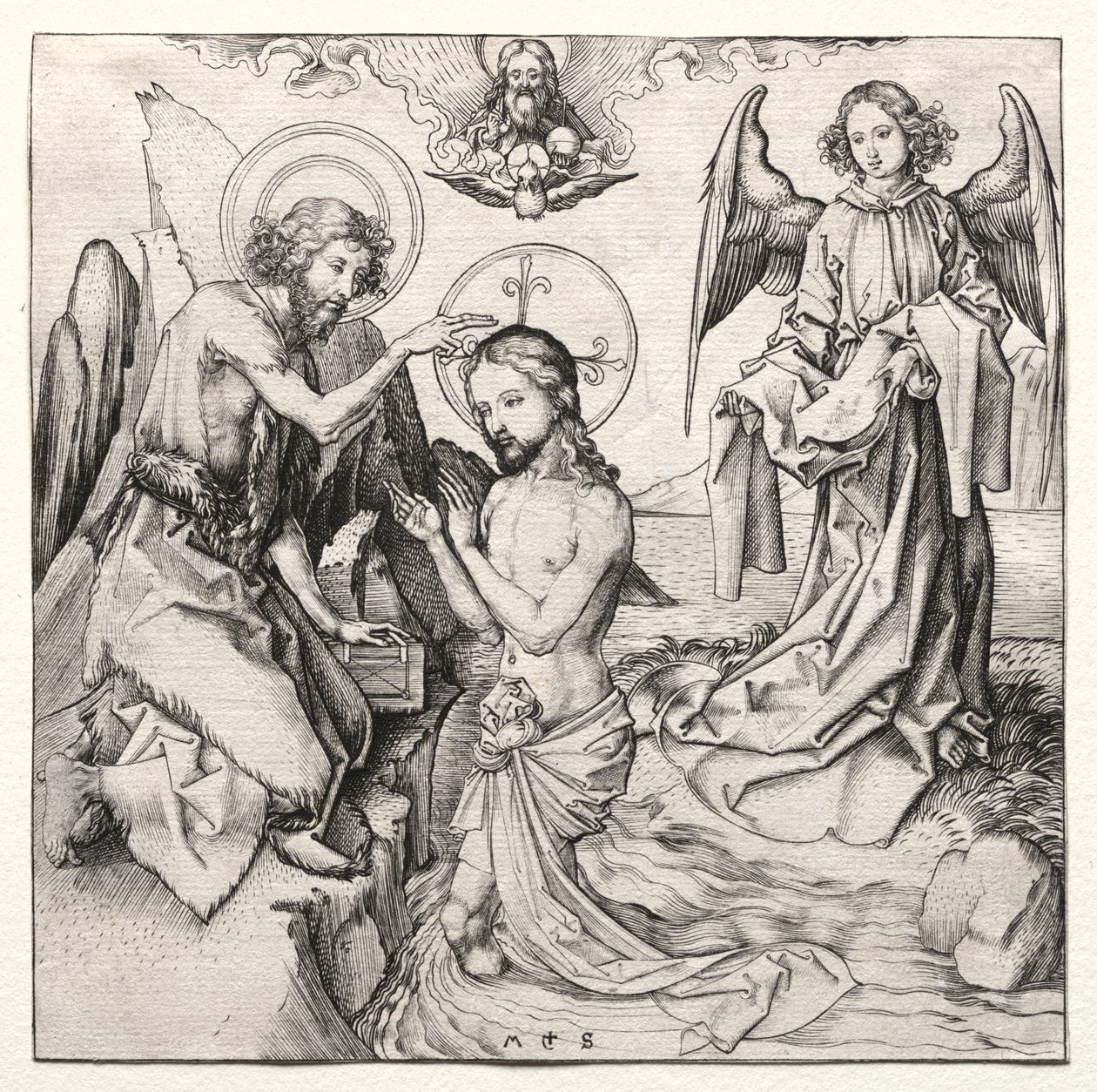 Die Taufe Christi im Jordan von Martin Schongauer