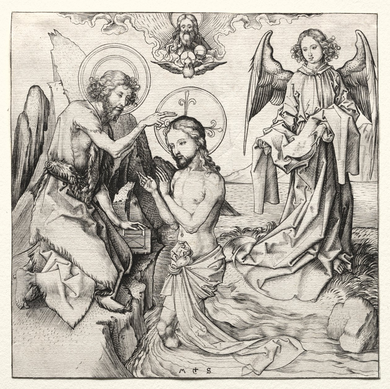Die Taufe Christi im Jordan, um 1480-90 von Martin Schongauer
