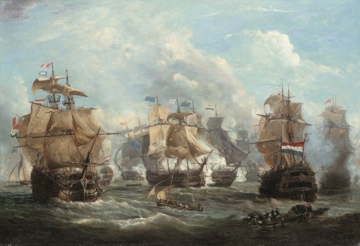 Das englische Flaggschiff Venerable im Kampf mit dem niederländischen Flaggschiff Vrijheid in der Schlacht von Camperdown von Martin Schouman