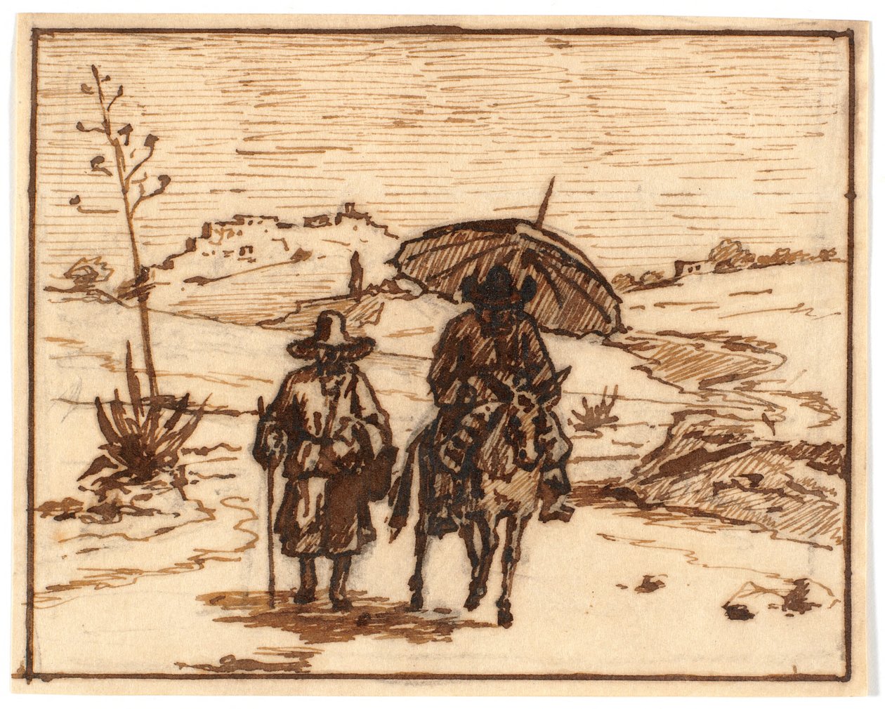 Italienische Landschaft mit Eselreiter und einem Gehenden von Martinus Rørbye