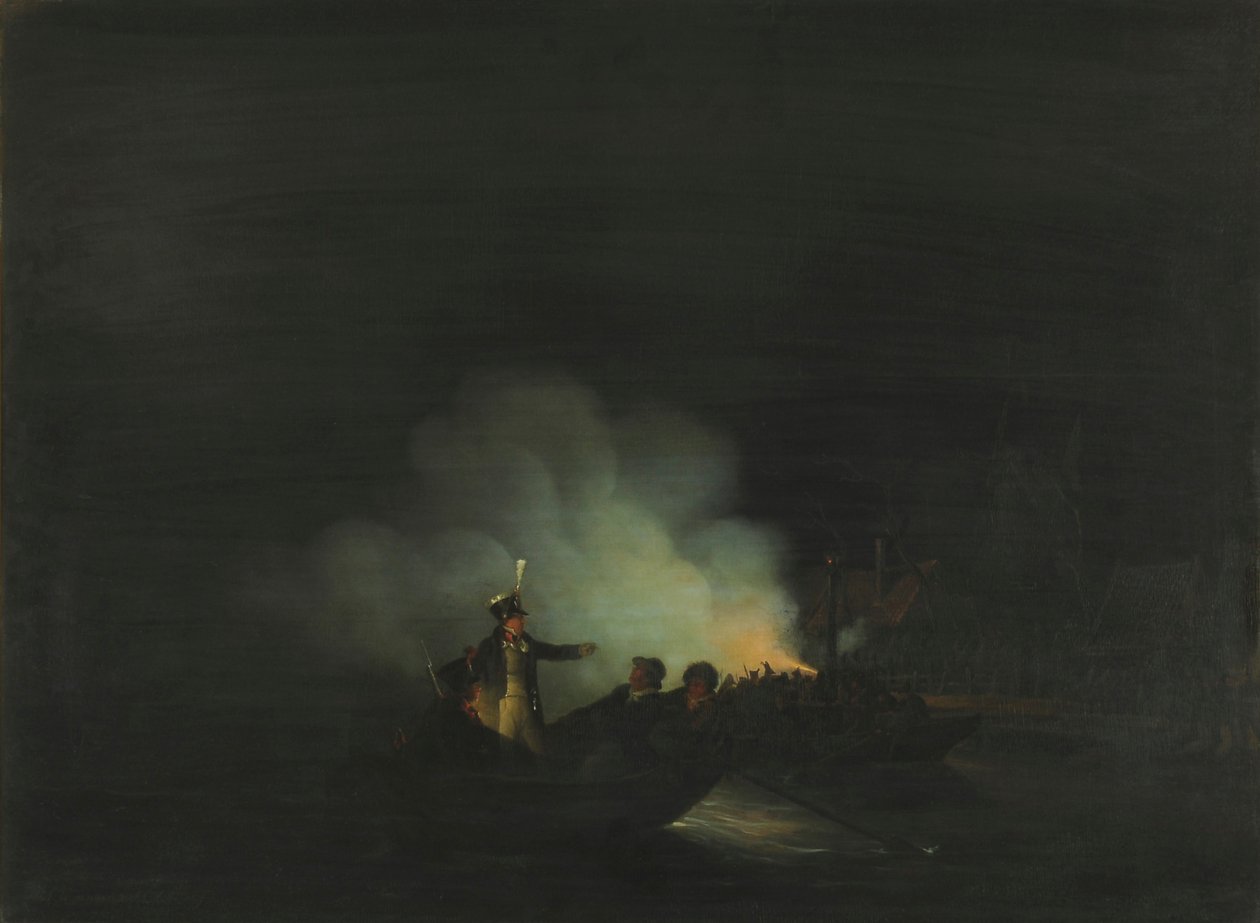 Die Überfahrt von Matthijs Beelaerts, Kommandant der Nationalgarde, nach Papendrecht in der Nacht des 22. November 1813 von Martinus Schouman