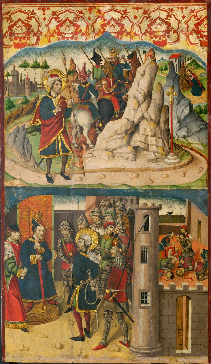 Der heilige Christophorus trifft Satan, der heilige Christophorus vor dem König von Lykien, 1480-85 von Martín de Soria