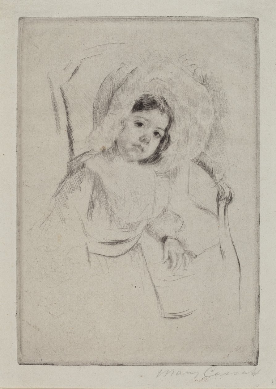 Margot in einem schlaffen Hut, lehnt an einem Stuhl, ca. 1902 von Mary Cassatt