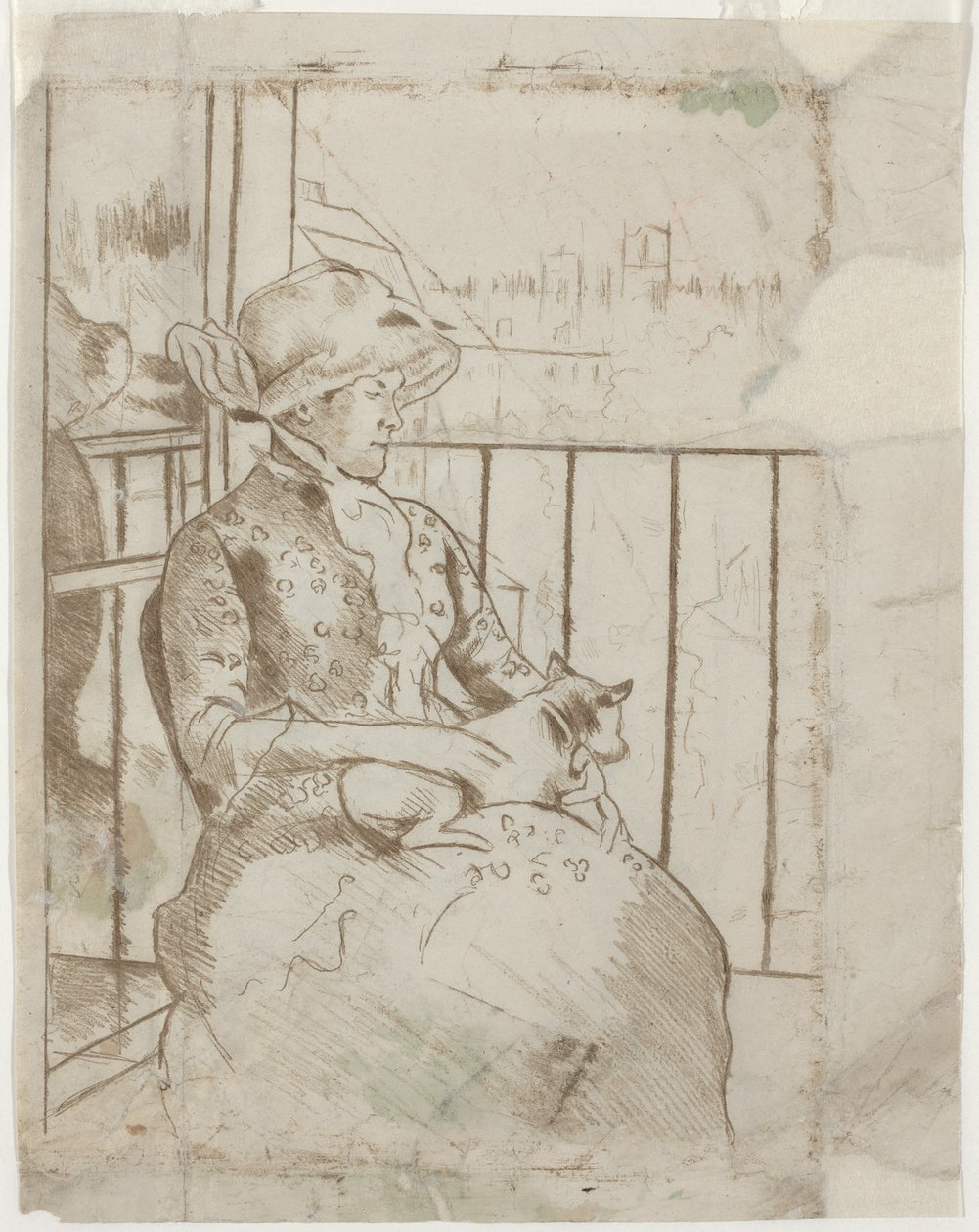 Susan auf einem Balkon mit einem Hund [verso] von Mary Cassatt