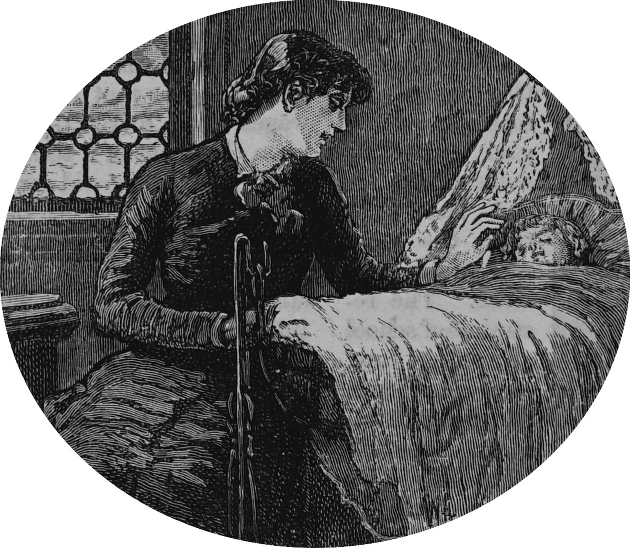 Eine Mutter überprüft ihr schlafendes Kind von Mary Ellen Edwards