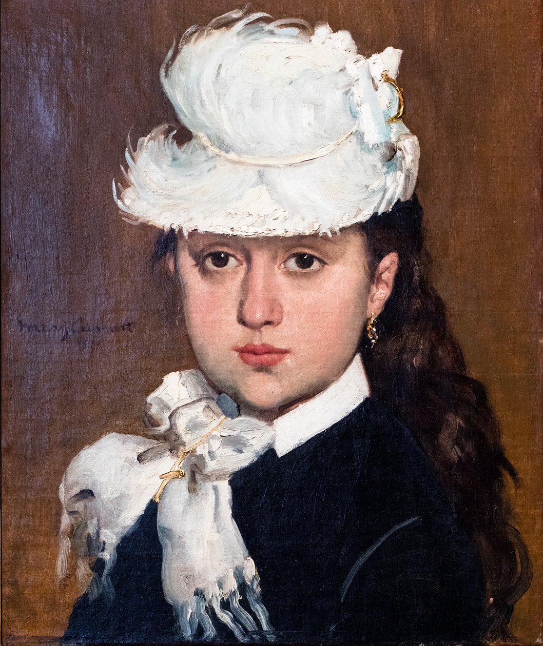 Porträt einer jungen Frau mit weißem Hut von Mary Stevenson Cassatt