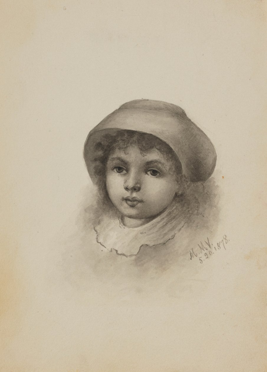 Ohne Titel (Kopf eines Kindes mit Hut) von Mary Vaux Walcott