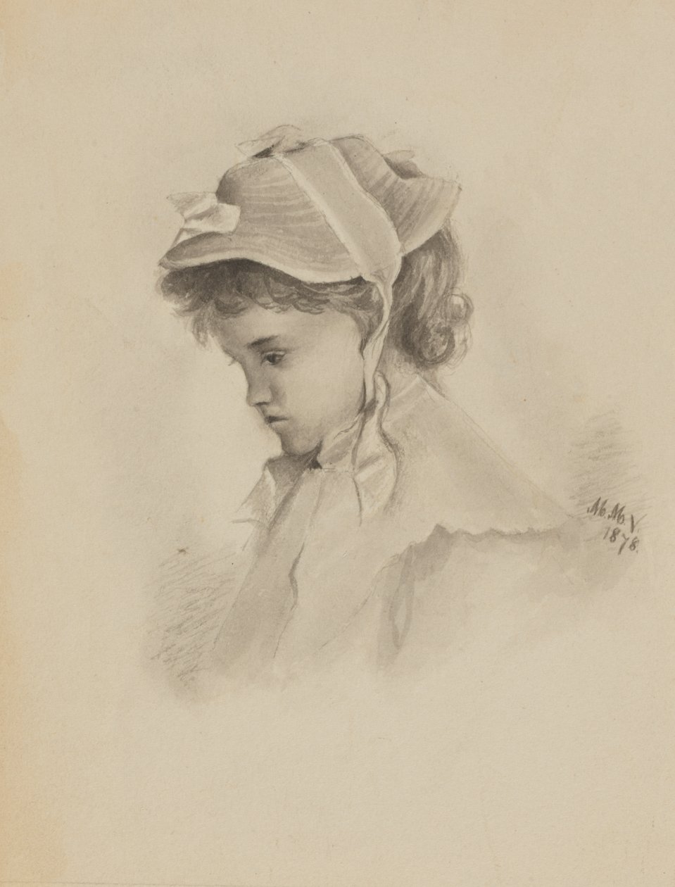 Unbetitelter Kopf eines Kindes, das nach unten schaut, 1878 von Mary Vaux Walcott