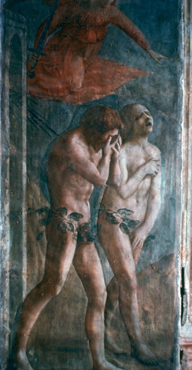 Adam und Eva aus dem Paradies vertrieben, Detail, vor der Restaurierung, ca. 1427 von Masaccio Tommaso