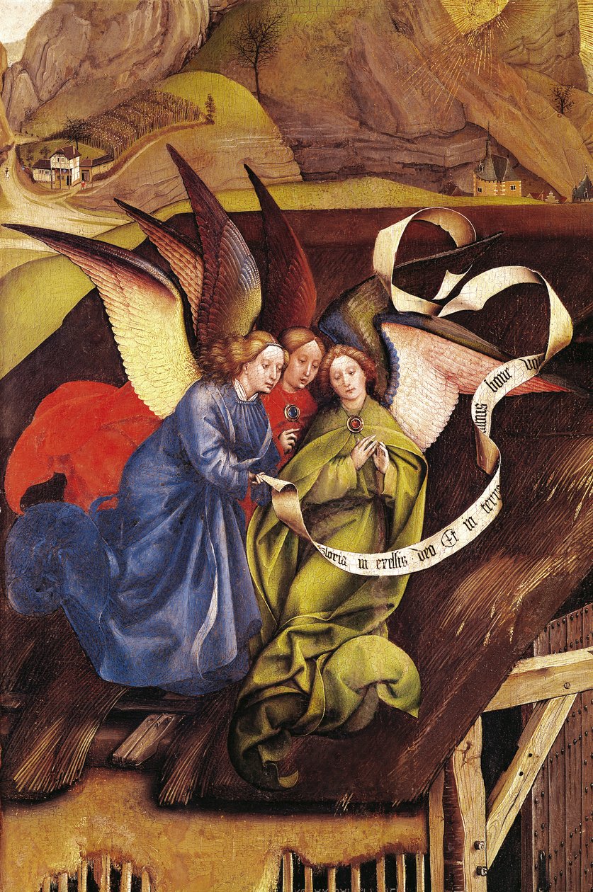 Geburt Christi, Detail von drei Engeln, ca. 1425 (Detail) von Master of Flémalle