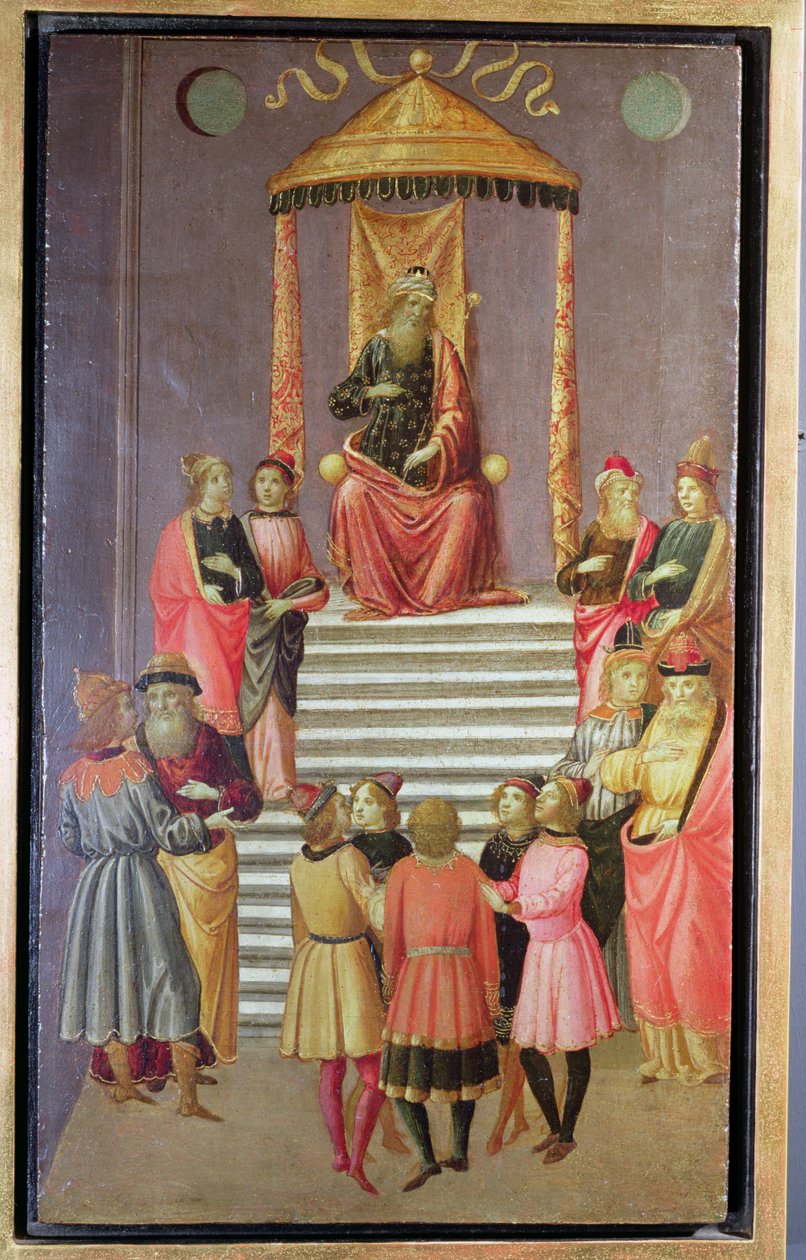 Nebukadnezar befragt Daniel und seine Gefährten (Tempera auf Holz) von Master of Marradi
