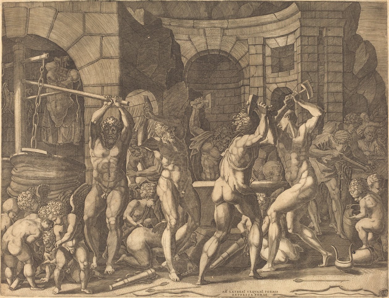 Vulkan und die Zyklopen schmieden Pfeile von Master FG, after Francesco Primaticcio