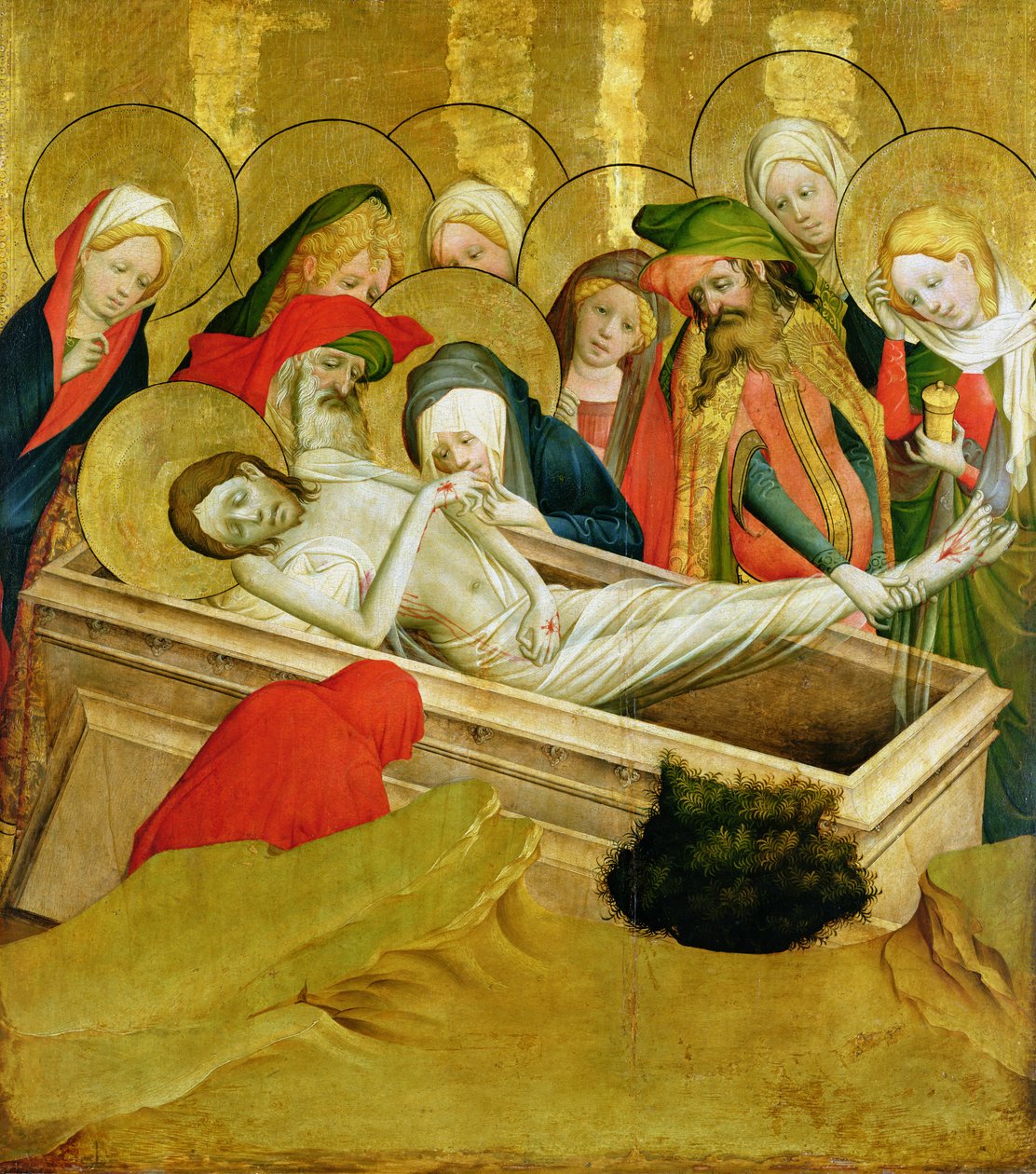 Die Grablegung, Tafel vom St. Thomas Altar aus der St. Johanniskirche, Hamburg, begonnen 1424 von Master Francke