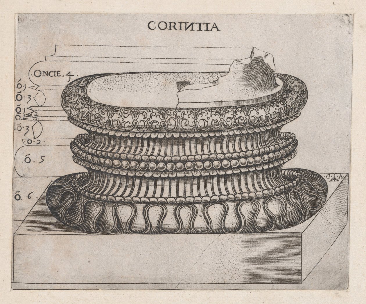 Speculum Romanae Magnificentiae: Korinthische Basis, ca. 1537 von Master GA