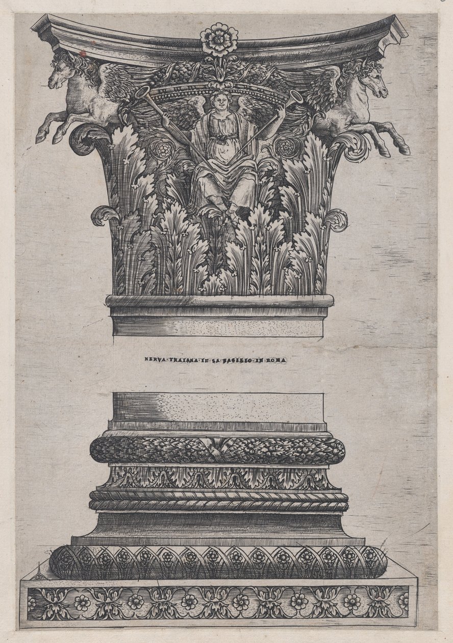 Speculum Romanae Magnificentiae: Pegasus-Kapitell vom Tempel des Mars Ultor und Dekor, ca. 1537 von Master GA