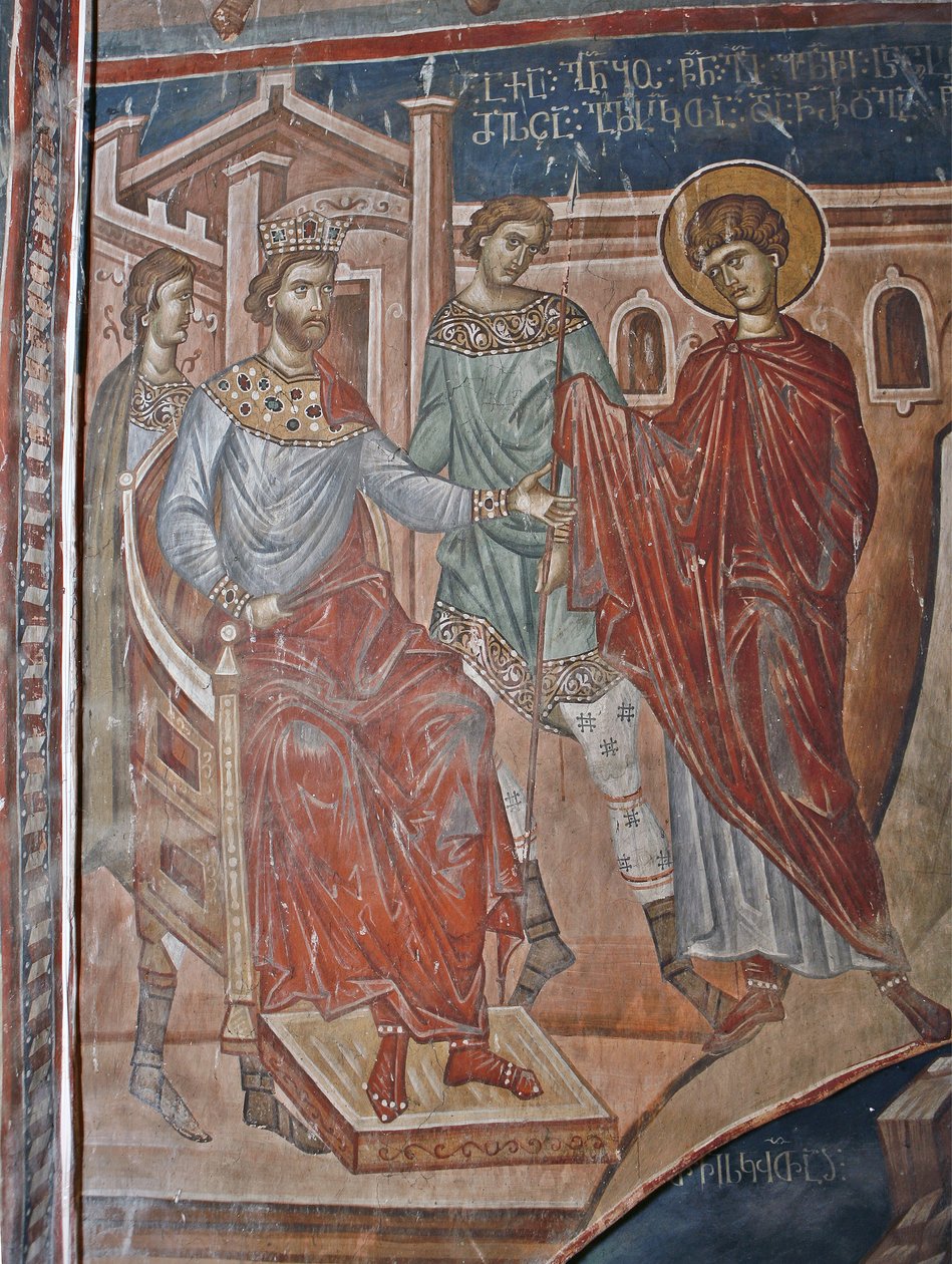 Heiliger Georg vor dem Kaiser Diokletian, 14. Jahrhundert von Master Gerasime