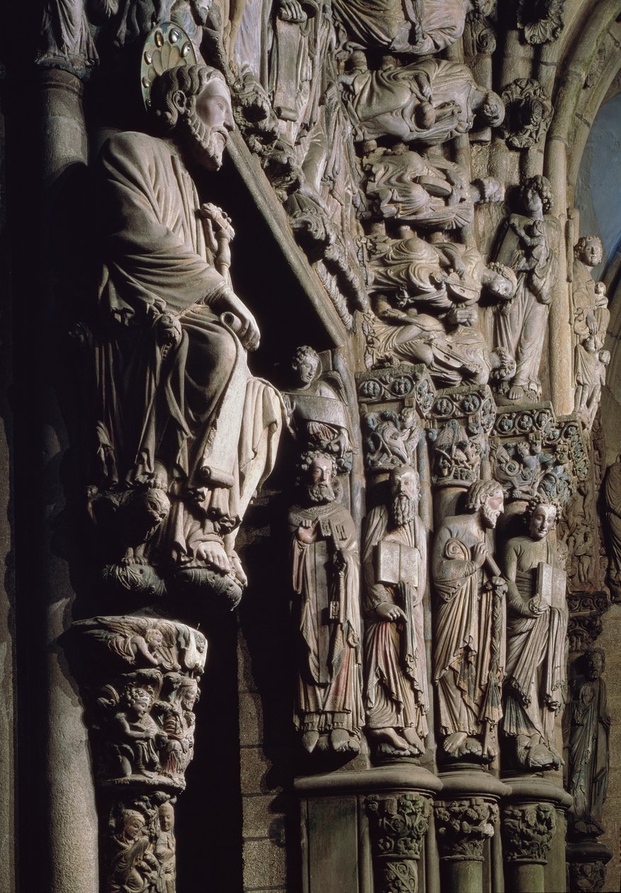 Detail des Portico de la Gloria, das St. Jakobus darstellt, 12. Jahrhundert von Master Mateo