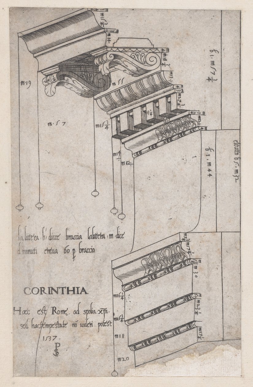 Speculum Romanae Magnificentiae: Gebälk vom Forum Trajan, Rom, 1537 von Master PS
