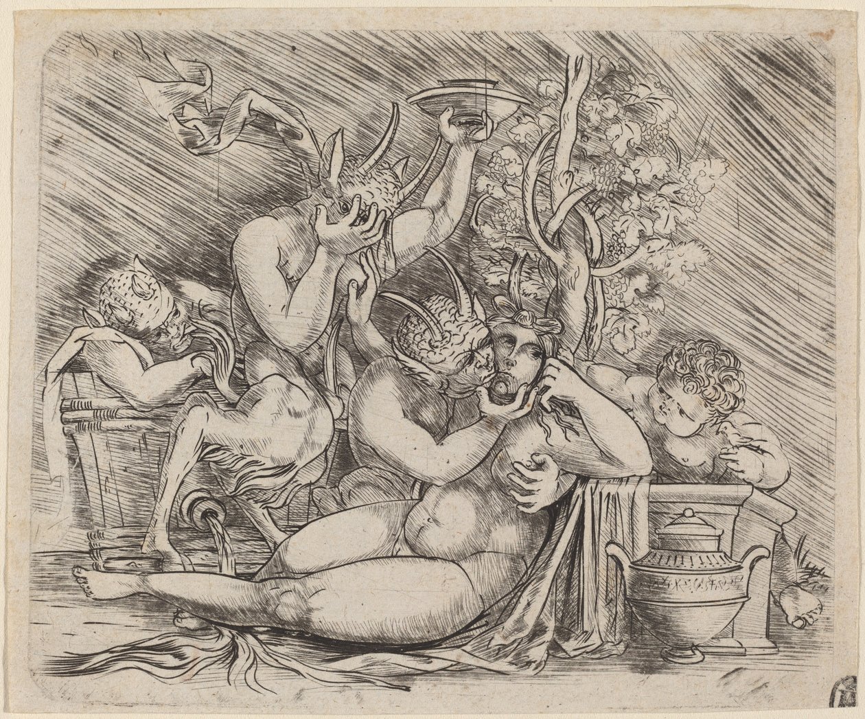 Bacchanalische Szene mit Satyrn und einer Mänade von Master of 1515