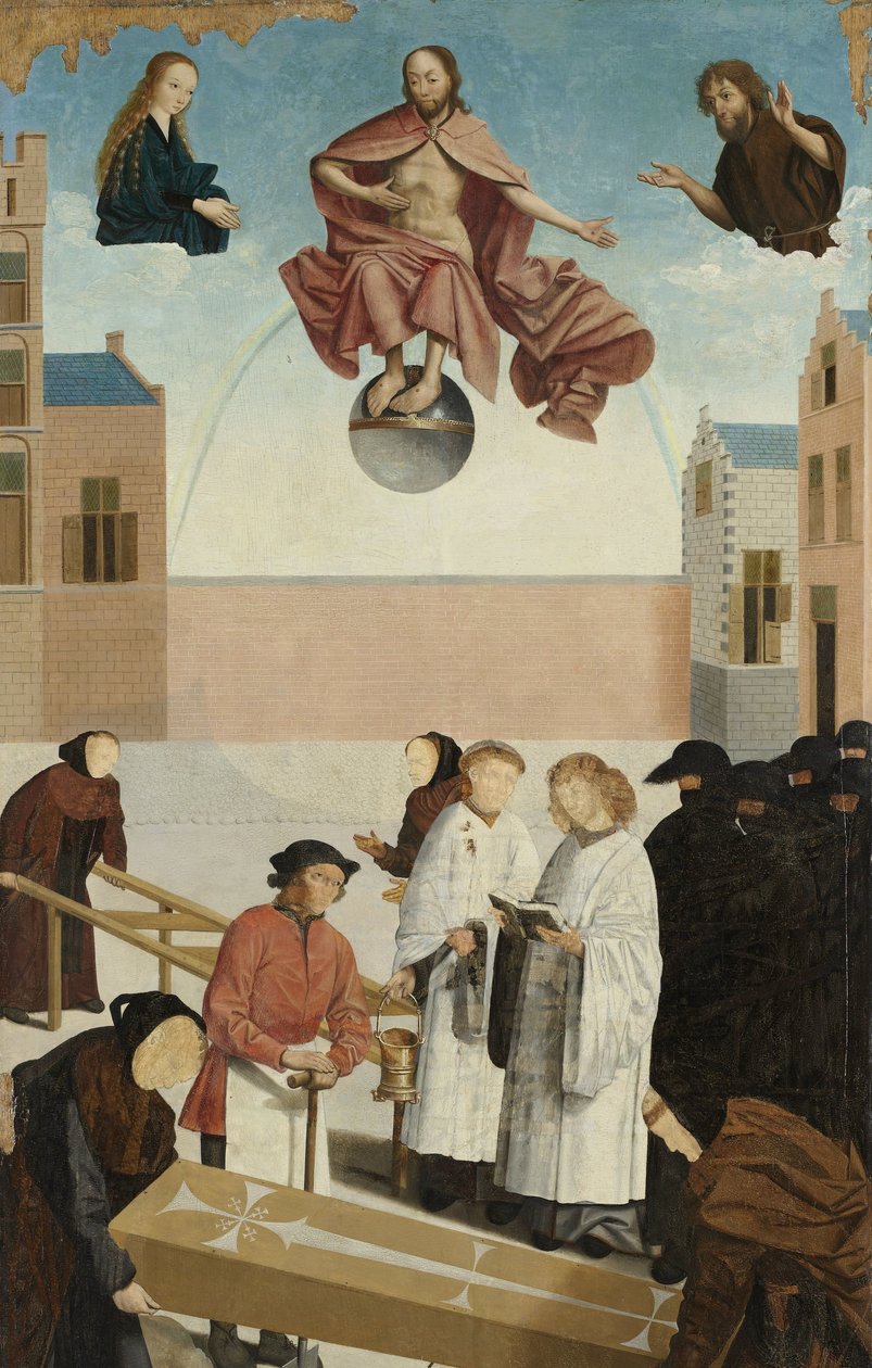 Die sieben Werke der Barmherzigkeit (Paneel eines Polyptychons mit den sieben Werken der Barmherzigkeit: das Begraben der Toten) von Master of Alkmaar