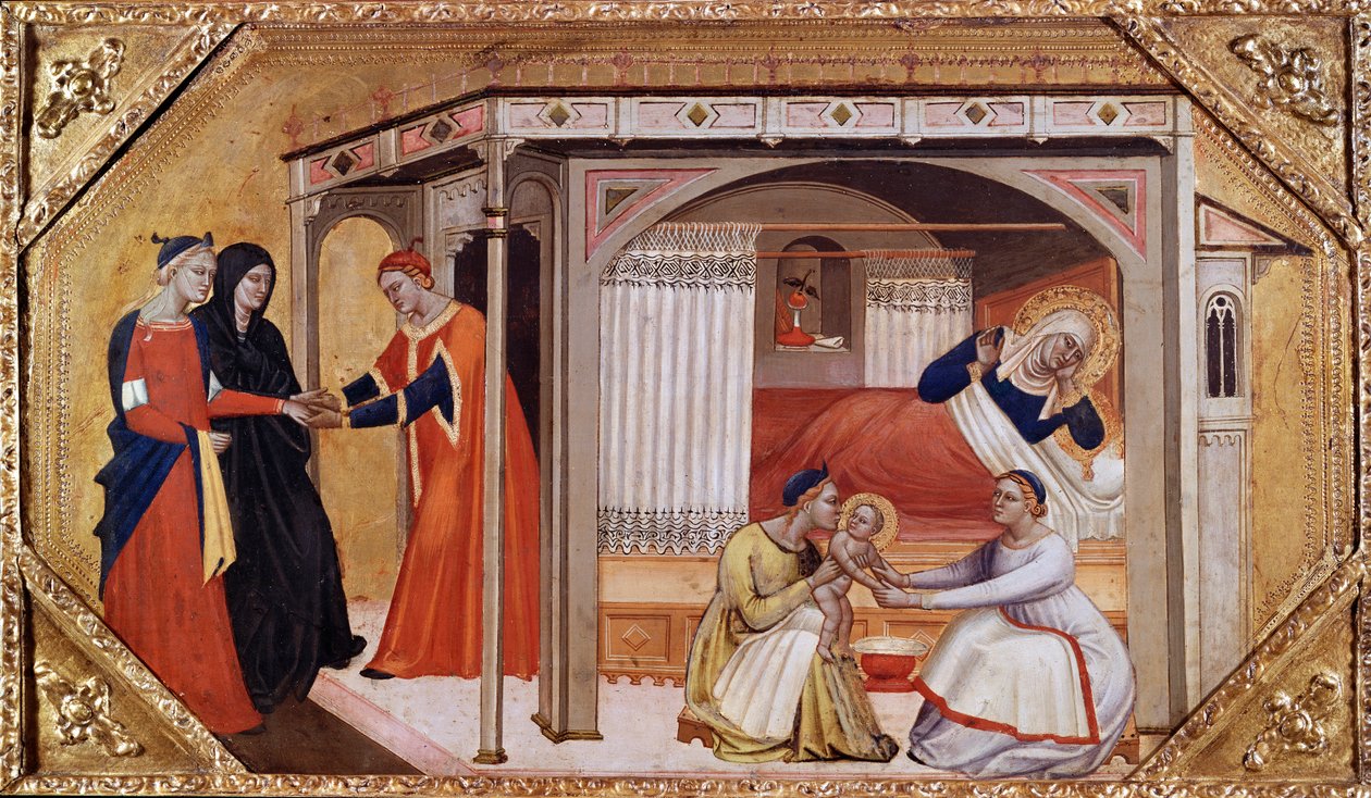 Die Geburt der Jungfrau Maria, ca. 1365-1370 von Master of Ashmolean Predella