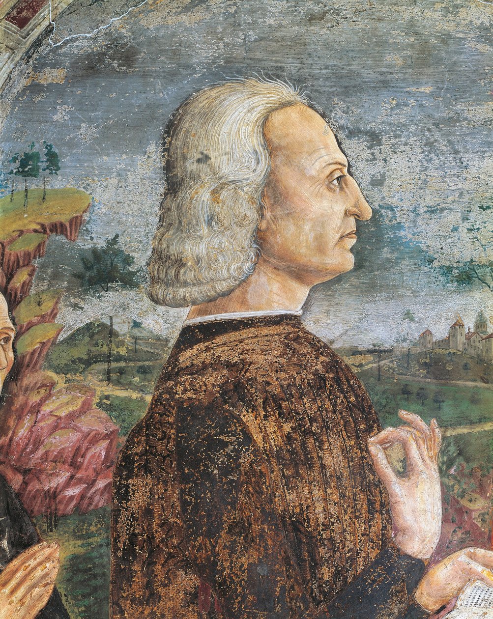 Italien, Region Piemont, Provinz Alessandria, Serralunga di Crea, Sacro Monte di Crea, Heiligtum Santa Maria Assunta, Kapelle der Heiligen Margareta von Antiochia, Porträt von Guglielmo VIII. Paleologo, Markgraf von Monferrato, Fresko von Master of Crea