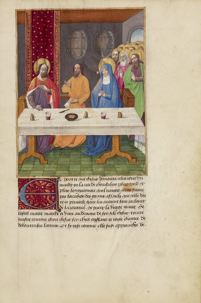 Judas sitzt an einem Tisch zwischen Christus und der Jungfrau von Master of Guillaume Lambert