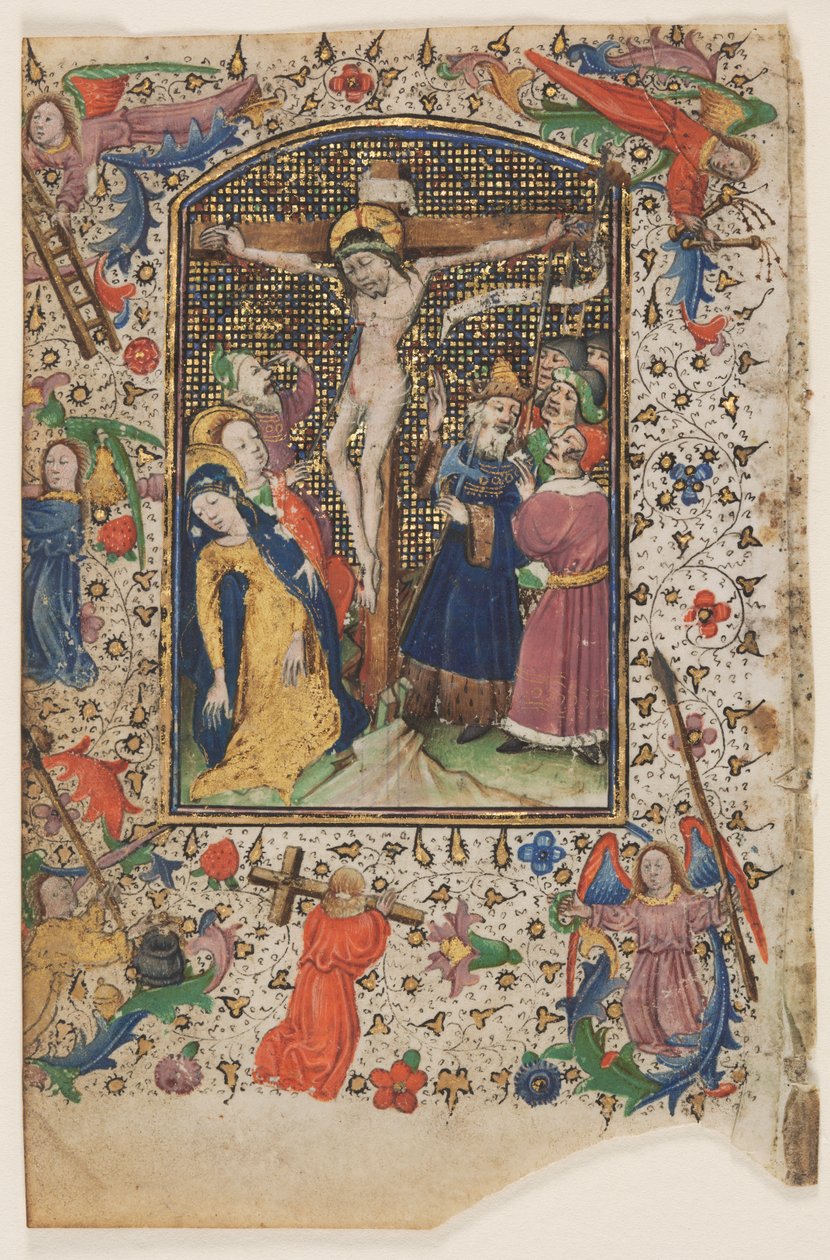 Blatt aus einem Stundenbuch: Die Kreuzigung von Master of Guillebert de Mets