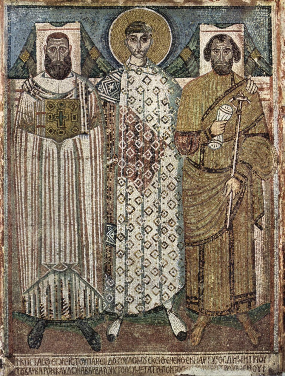 Heiliger Demetrius von Thessaloniki mit den Stiftern, 6.-7. Jahrhundert von Master of Hagios Demetrios