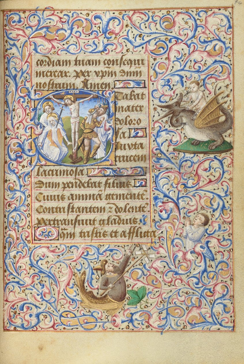 Initiale S: Die Kreuzigung mit dem von einem Schwert durchbohrten Herzen der Jungfrau von Master of Jean Rolin II (Hand B)