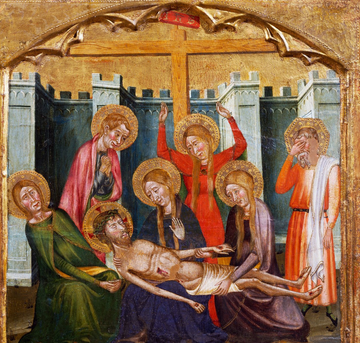 Grablegung, von Meister von Rubio (14. Jahrhundert), Predella des Altars aus der Kirche Santa Maria, Rubio, Malerei auf Holz von Master of Rubió