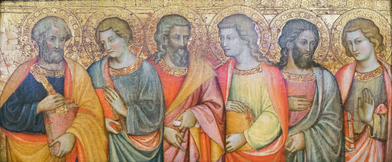 Apostel, Petrus, Johannes, Andreas, Philippus?, Simon?, Thomas?, Maestro di San Davino (Öl auf Holz), Wende des 15. Jahrhunderts (Öl auf Holz) von Master of San Davino