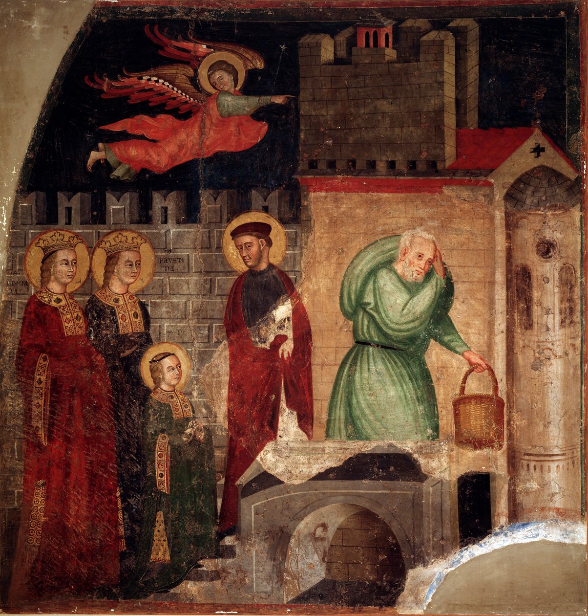 Heilige Faustina und Liberate finden Zuflucht in einem Haus in Como (Detail) von Master of St Margaret