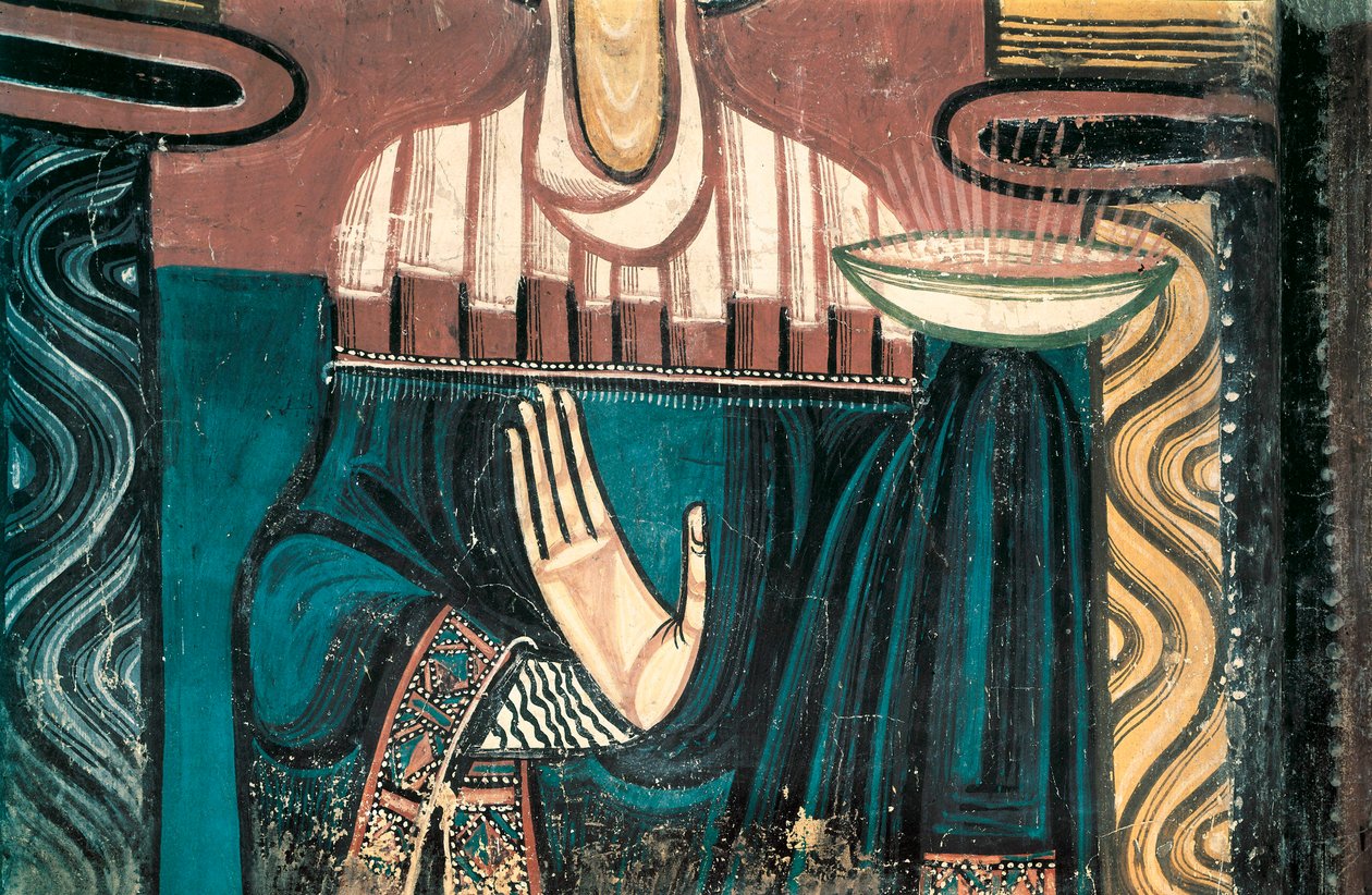 Die Jungfrau. Detail. Fresko des Meisters von Sant Climent de Taüll. Ca. 1123. Aus der Apsis der Kirche Sant Climent de Taüll. Nationalmuseum für Kunst von Katalonien, Barcelona von Master of Tahull