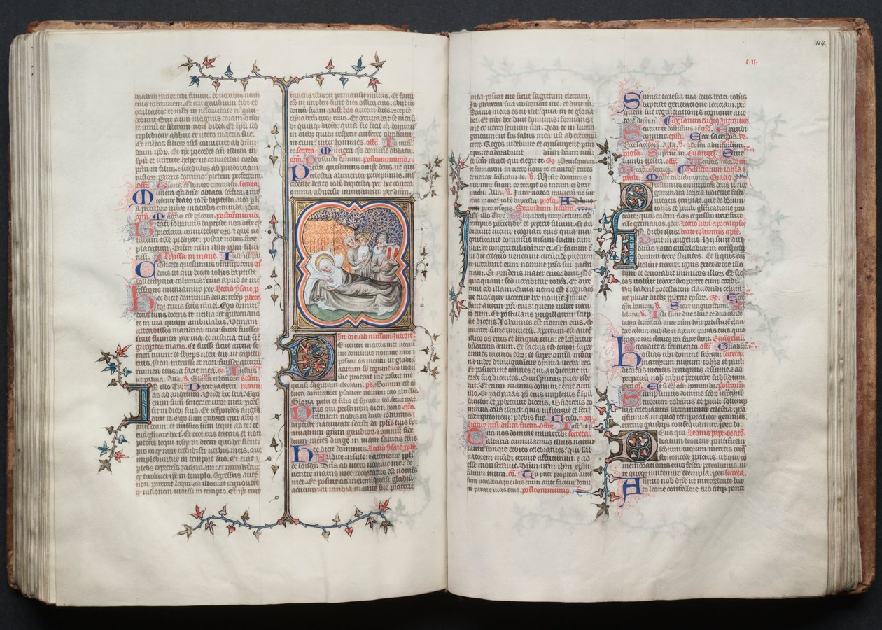Das Gotha Missale: Fol. 113v, Die Geburt Johannes des Täufers, ca. 1375 von Master of the Boqueteaux