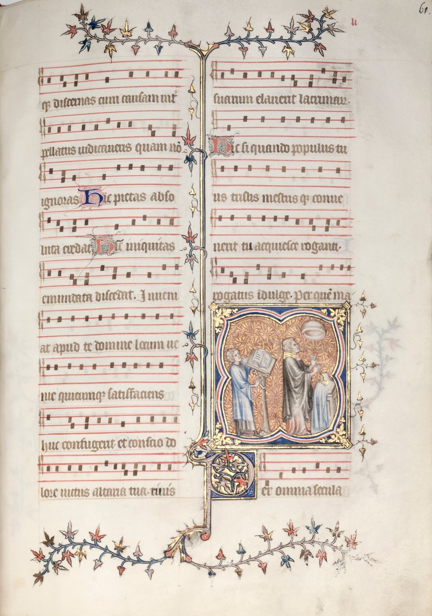 Das Gotha Missale: Fol. 61r, Ein Priester singt das Amt, um 1375 von Master of the Boqueteaux