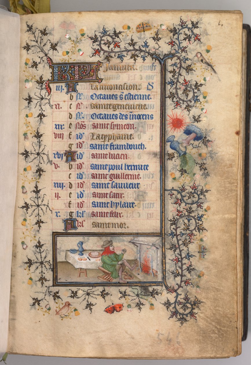 Stundenbuch von Karl dem Edlen, König von Navarra: fol. 1r, Januar von Master of the Brussels Initials and Associates