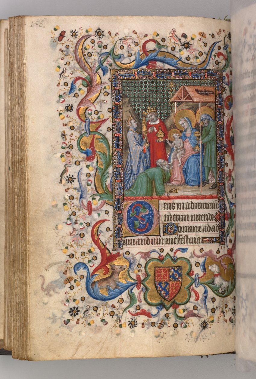 Stundenbuch von Charles dem Edlen, König von Navarra 1361-1425: fol. 78v, Anbetung der Heiligen Drei Könige Sext, um von Master of the Brussels Initials and Associates
