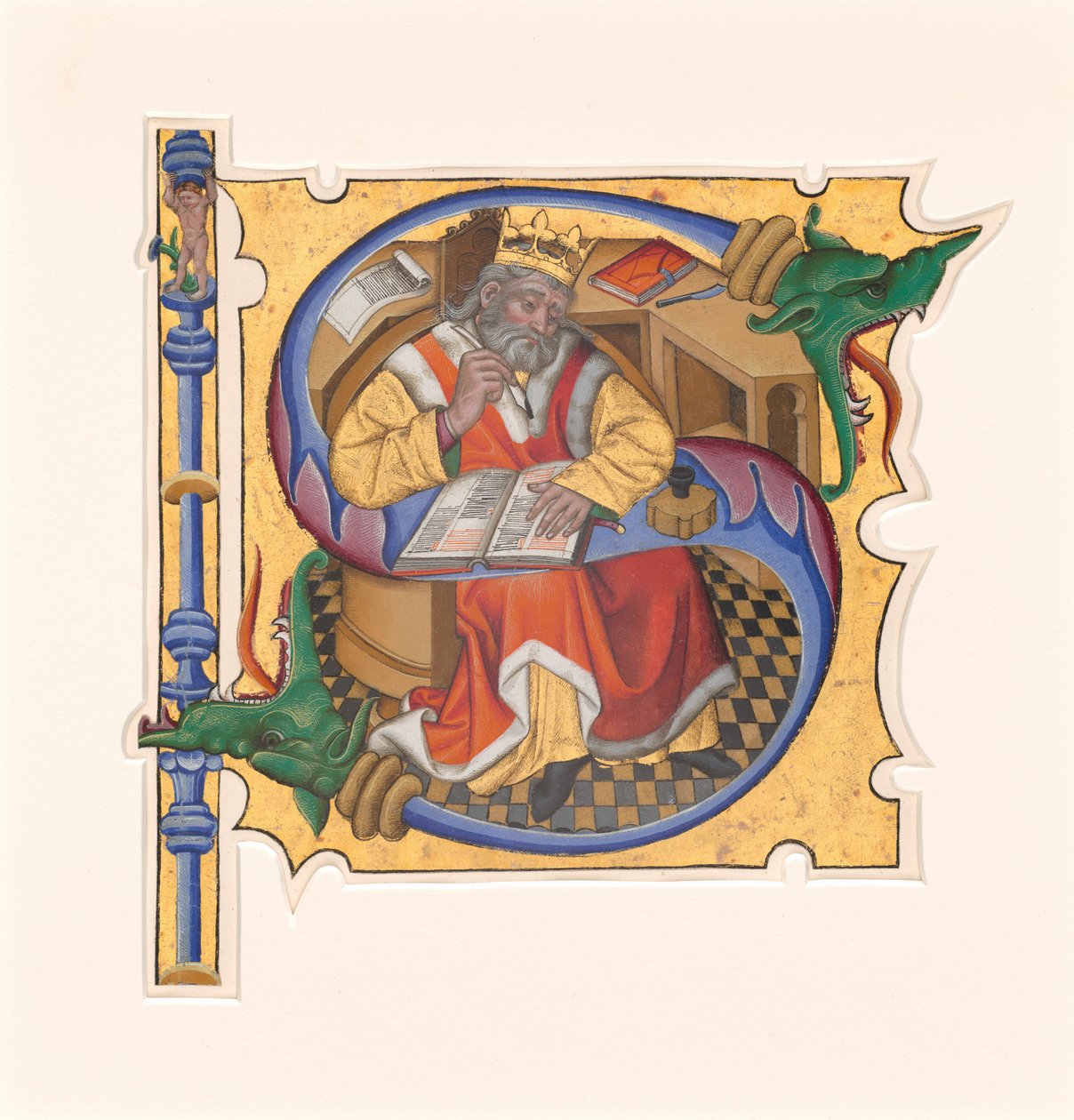 Initiale S mit König David als Schreiber von Master of the Cypresses