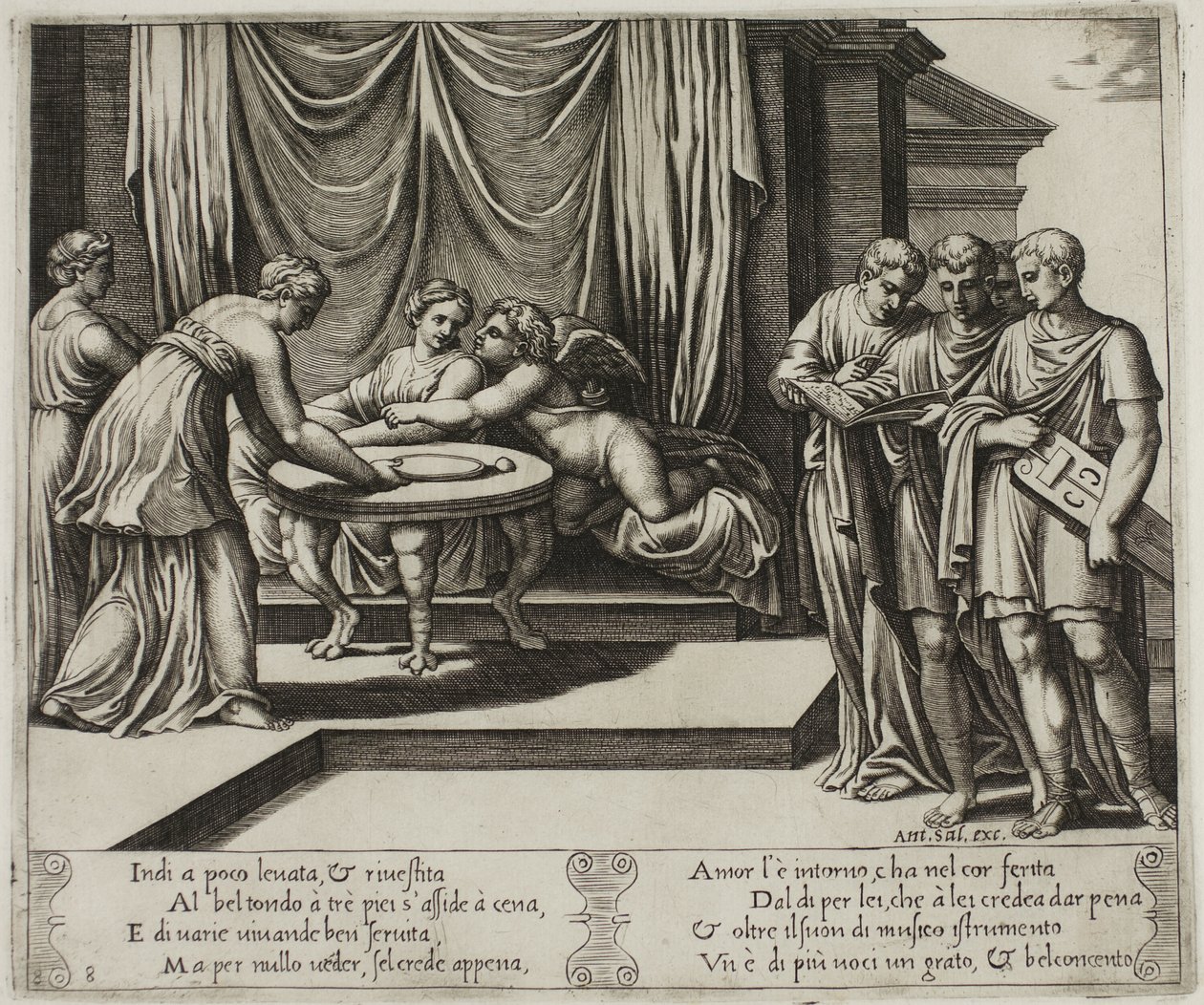 Andere Nymphen bedienen Psyche am Tisch von Master of the Die