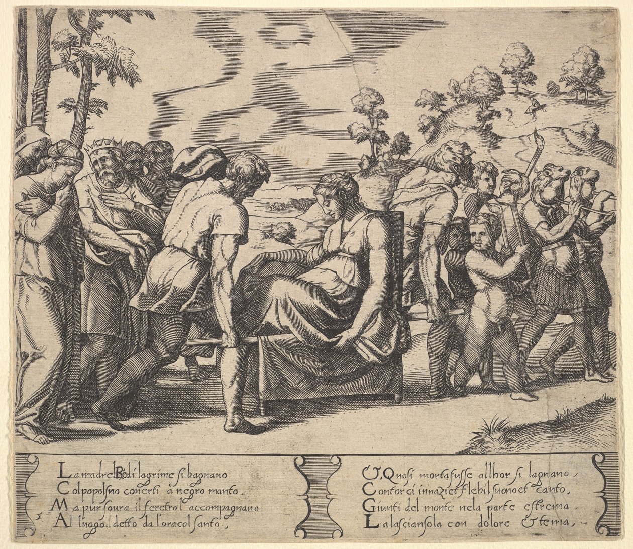Tafel 5: Psyche auf einer Sänfte getragen, aus der 