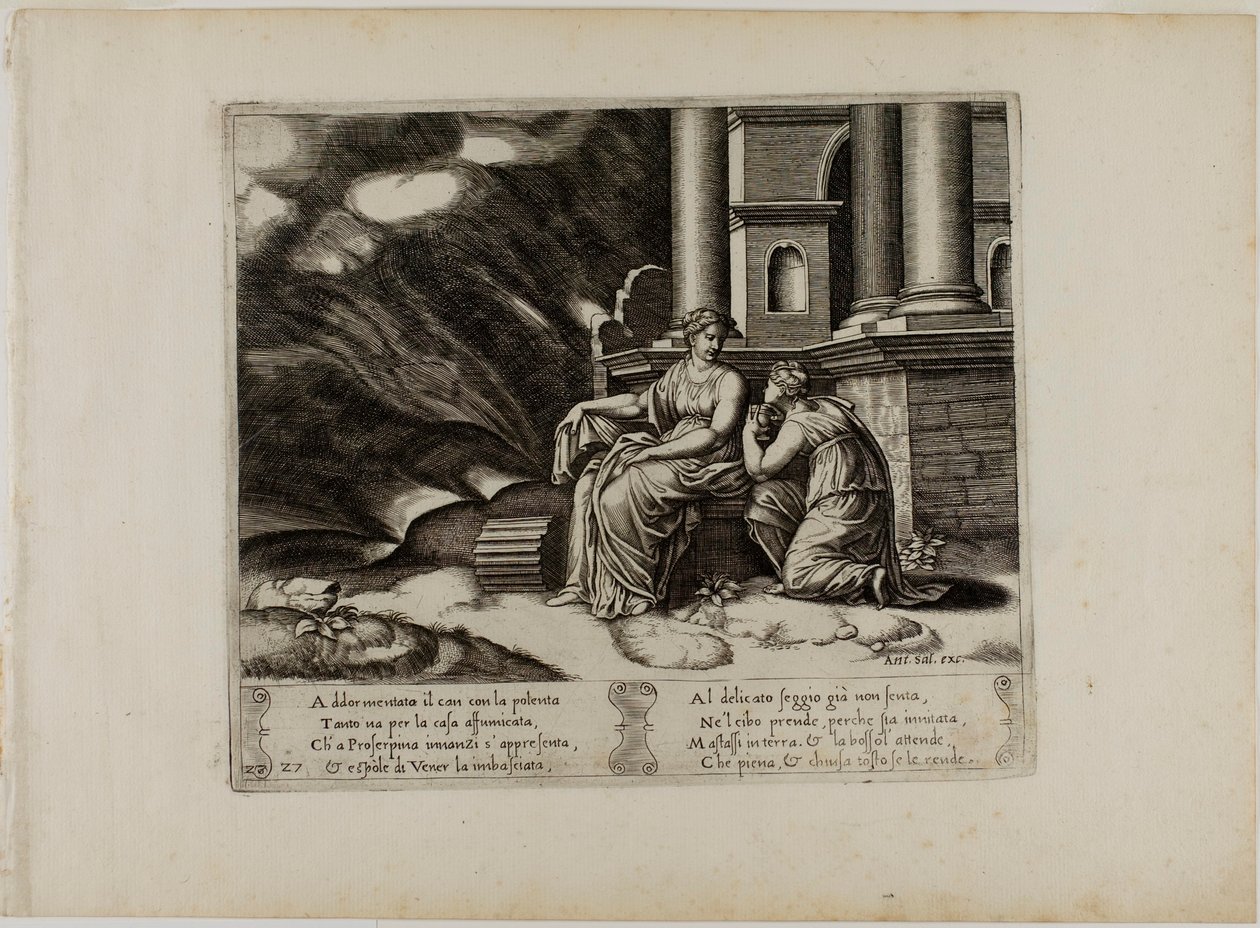 Proserpina gibt Psyche die Büchse der Schönheit von Master of the Die