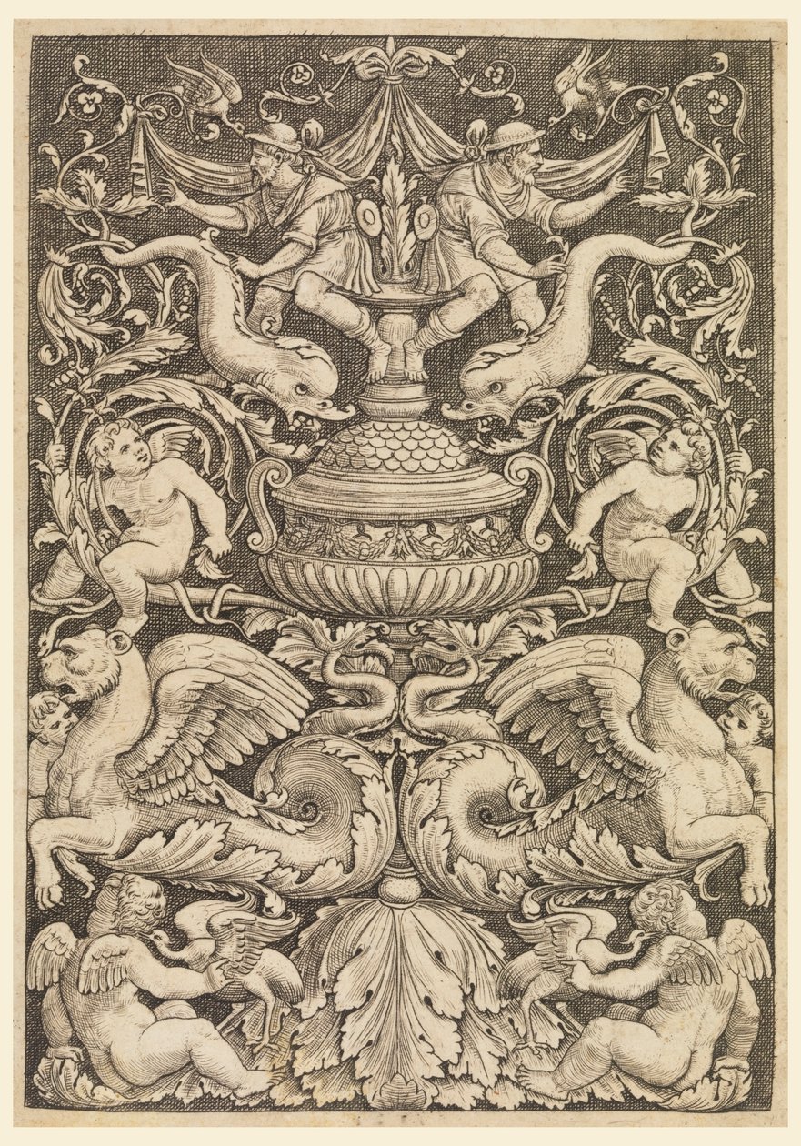 Groteske mit Delfinen und geflügelten Löwen von Master of the Die, Italian or German, 1530 1560