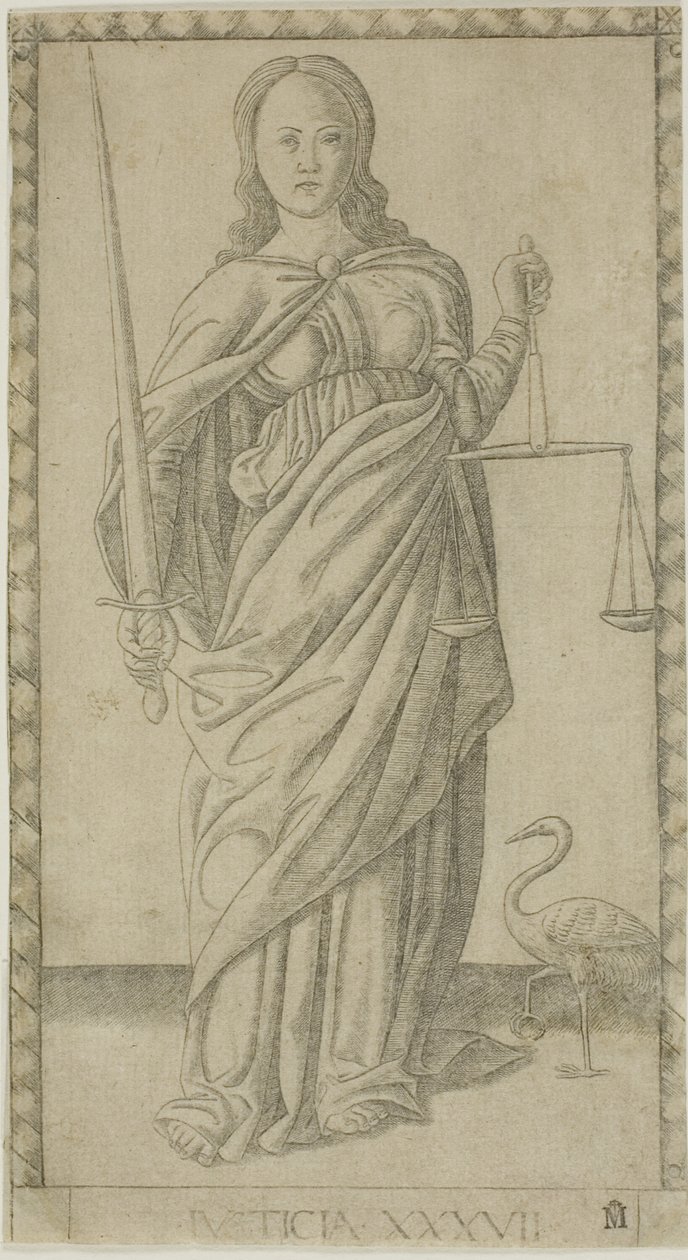Gerechtigkeit, Platte 37 aus Genii und Tugenden von Master of the E Series Tarocchi