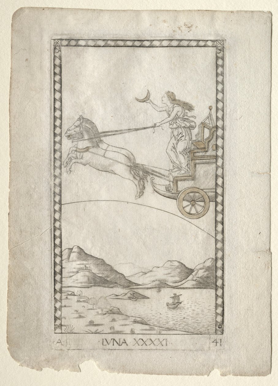 Luna aus dem Tarocchi, Serie A: Firmamente des Universums, #41, vor 1467 von Master of the E Series Tarocchi